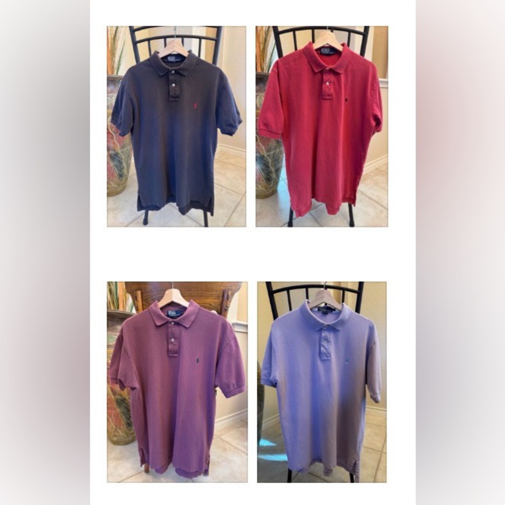 Bundle of Four Ralph Lauren Polo shirts in Black, Red, Maroon, and Lavender  L